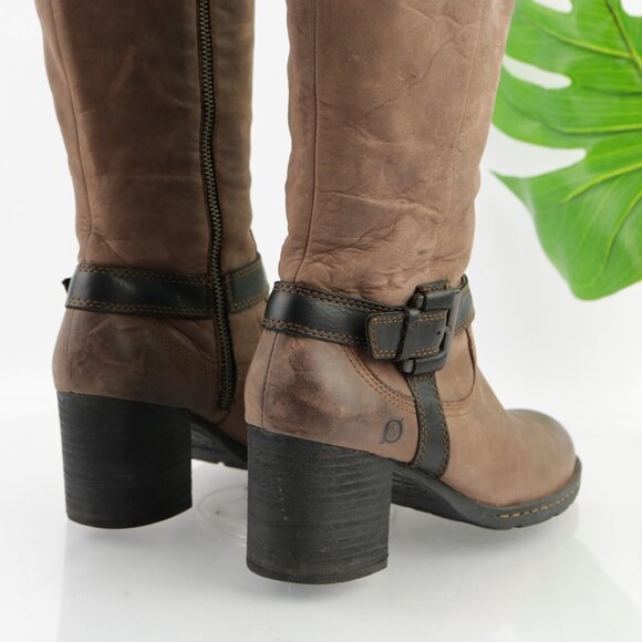 Born Womens Riding Boots Size 8.5 Tall Brown Leather Block Heel Harness Lug Sole - Picture 3 of 15